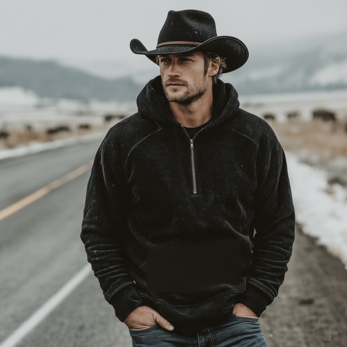 Herren Velvet Hoodie mit Halbreißverschluss – Warm & Modern