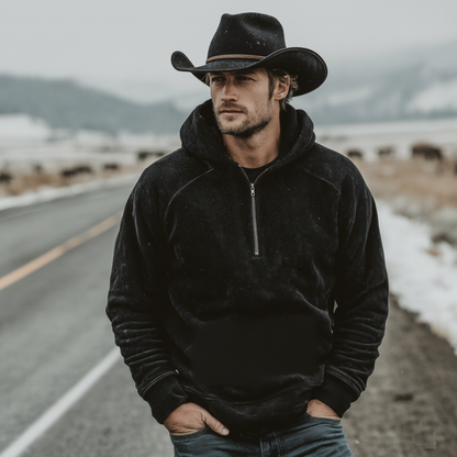 Herren Velvet Hoodie mit Halbreißverschluss – Warm & Modern