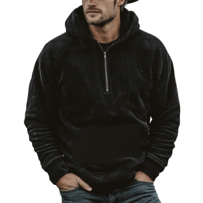 Herren Velvet Hoodie mit Halbreißverschluss – Warm & Modern