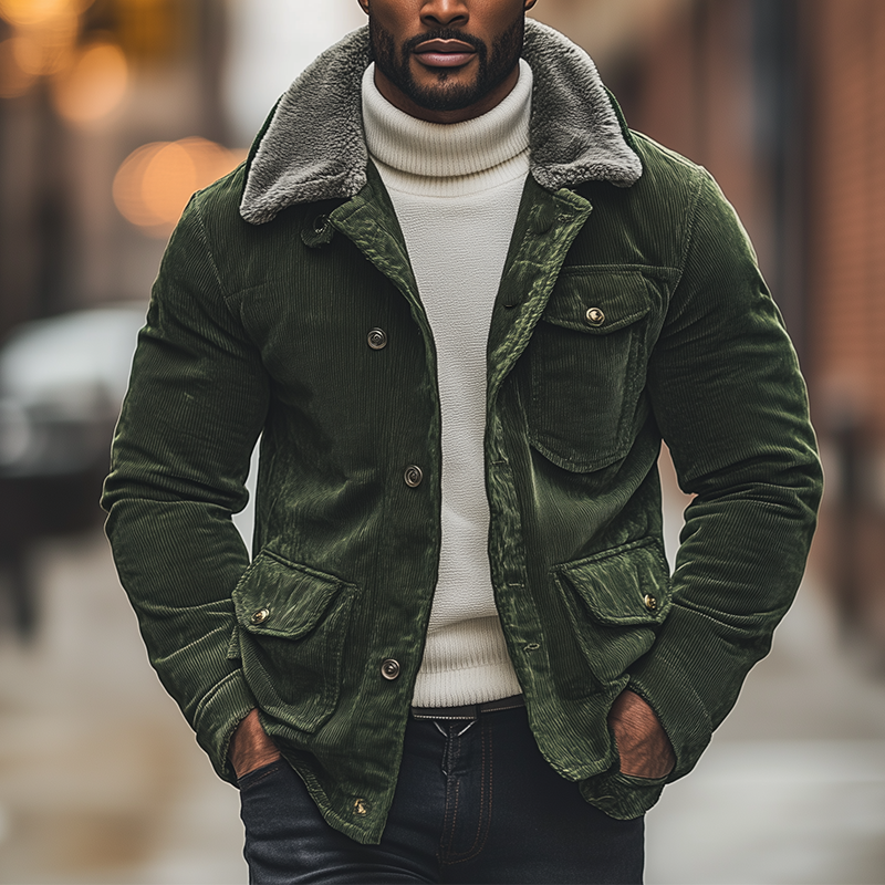 Herren Winterjacke aus Cord – Weiches Futter & Hoher Kragen