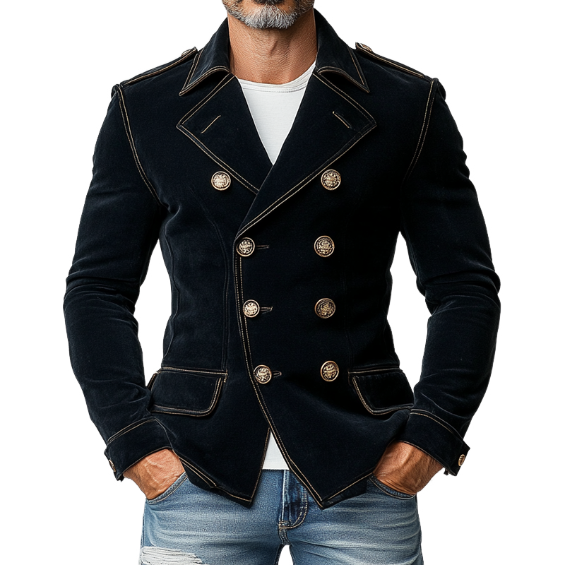 Premium Velvet Blazer für Herren – Militärstil, Slim Fit