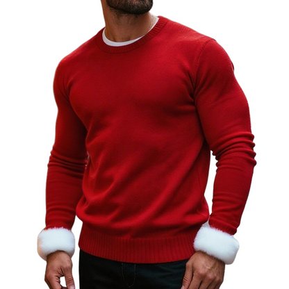 Herren Weihnachts Pullover – Rot mit Fellmanschetten (Limited Edition)