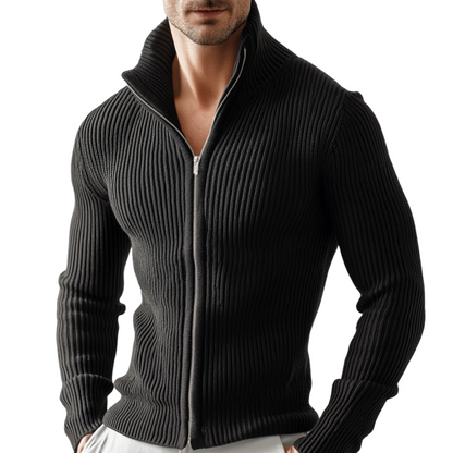 Rippen-Strick Zip Sweater für Männer – Elegant & Warm