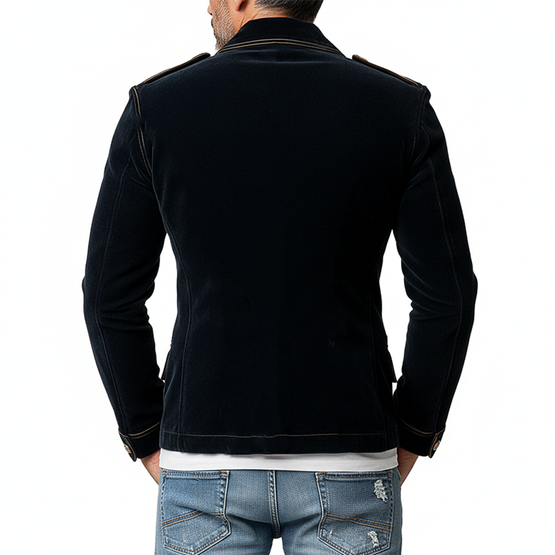 Premium Velvet Blazer für Herren – Militärstil, Slim Fit