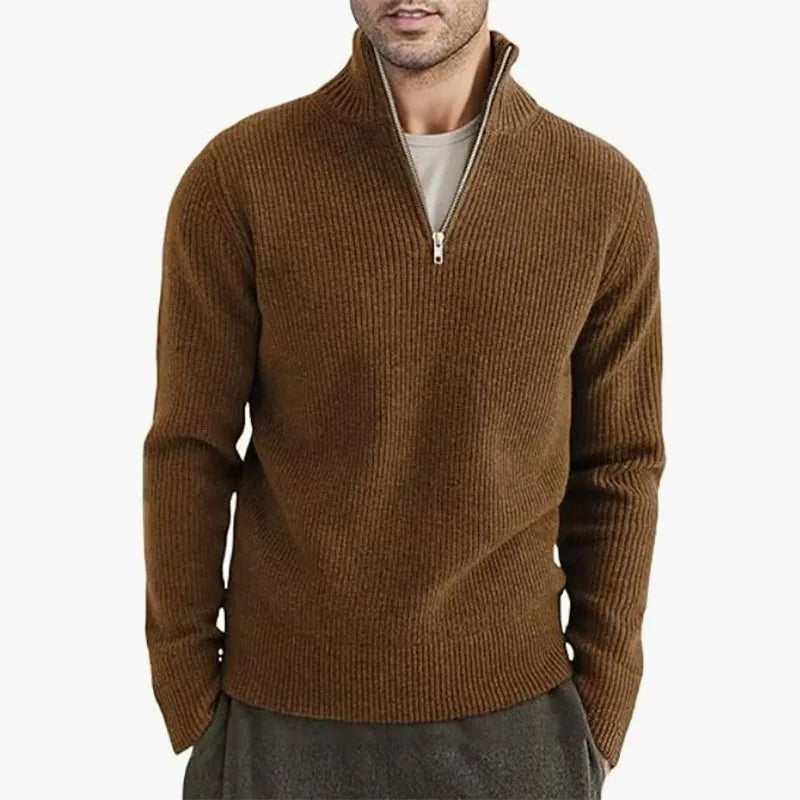 Winter Strickpullover für Herren – Polokragen & Zipper