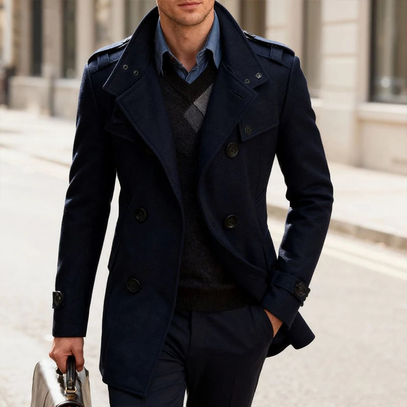 Premium Herren Wollmantel – Eleganter Doppelreiher für Winter & Alltag