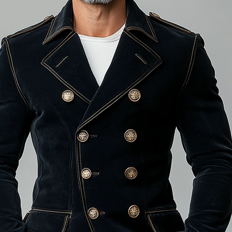 Premium Velvet Blazer für Herren – Militärstil, Slim Fit