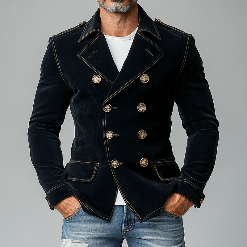 Premium Velvet Blazer für Herren – Militärstil, Slim Fit